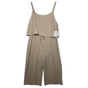 Naif Jumpsuit Womens XL Beige New Layered Bodice Wide Leg Spaghetti Strap